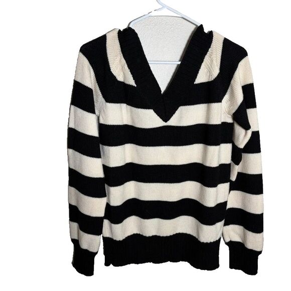 Theory Sweater Women's Large 100% Wool Striped V-Neck Long Sleeve Casual NWT - Picture 2 of 8